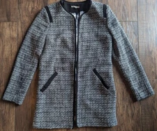 Dalia Collection Women's Black & White Tweed Open Long Blazer Size Small Petite