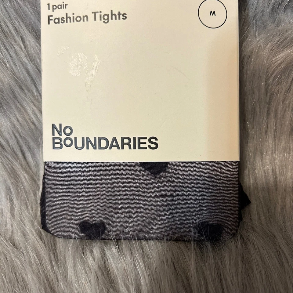 No Boundaries Heart Tights Women's Size Medium Black Sheer 1 Pair NEW - Image 3 of 4