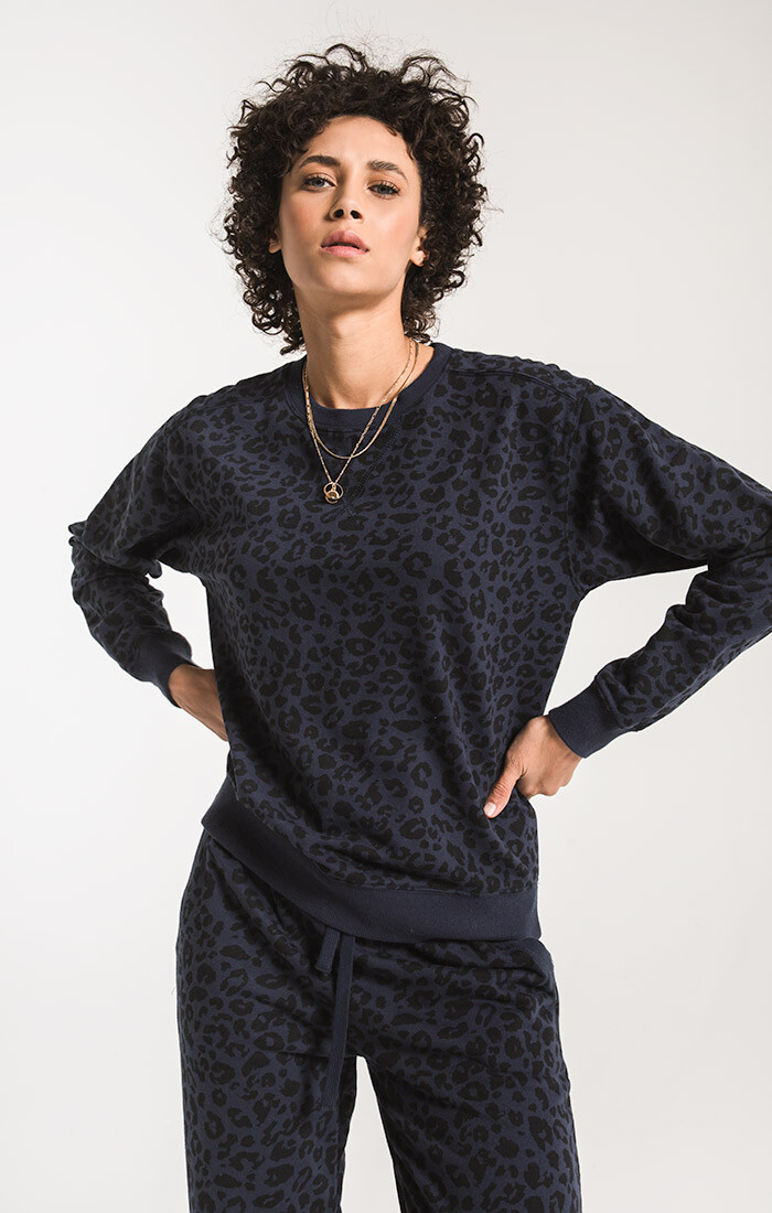 Z SUPPLY LEOPARD PULLOVER TOP ZT193994 FRENCH ROAST SIZE XS