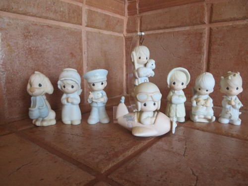 Precious Moments Ornaments Collection of 8: 1980-1986 with Stand "NO BOXES"