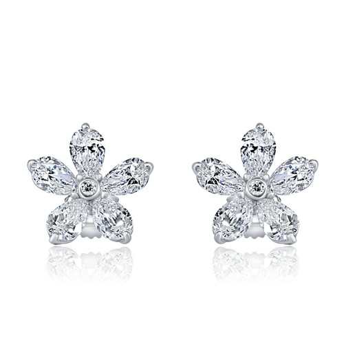 Boucles d'oreilles en diamant grappe en forme de poire 1,50 ct or blanc 14 carats - Photo 9 sur 11