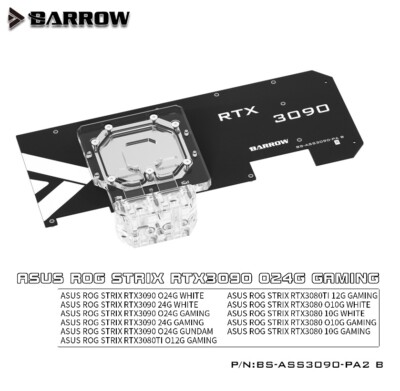 Barrow Backplate with RAM Water Block for ASUS ROG Strix RTX 3080 Ti 3090  Gaming