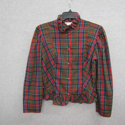 Queen Of Hearts Girls Top Shirt Blouse Size M Red Long Sleeve Plaid