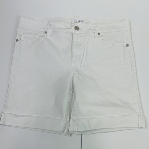 LOFT Denim Bermuda Flip Cuff Shorts In White sz 10 - Picture 2 of 5