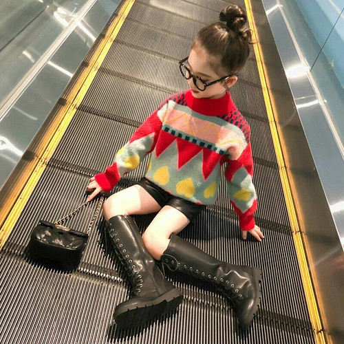 Kids Girl Sweater Knitted Jumper Top Cartoon Ethnic Pullover Warm Cute New - Picture 4 of 13