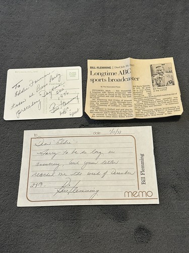Bill Fleming Signed Letter and Photo Wide World of Sports ABC Broadcaster JSA
