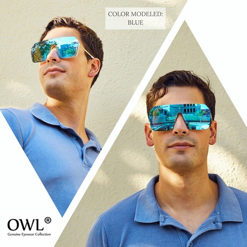 Paquete de 2 gafas de sol OWL de gran tamaño con lentes de espejo plano superior sin montura para mujeres hombres - Imagen 98 de 109
