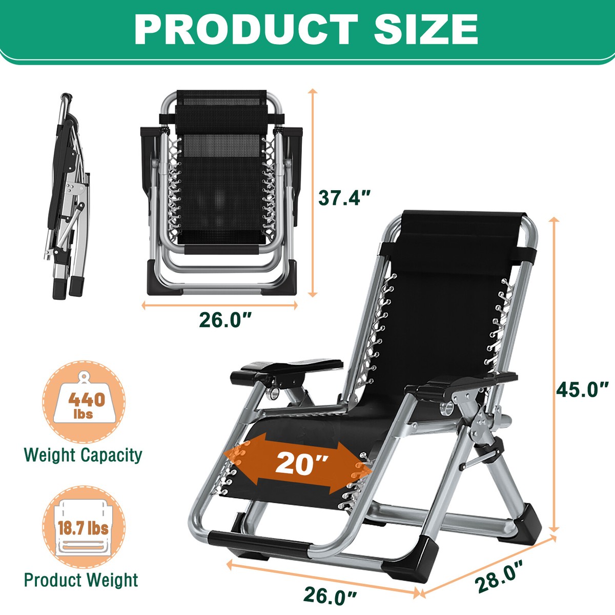 H&ZT Padded Zero Gravity LawnChair Anti Gravity Lounge Chair