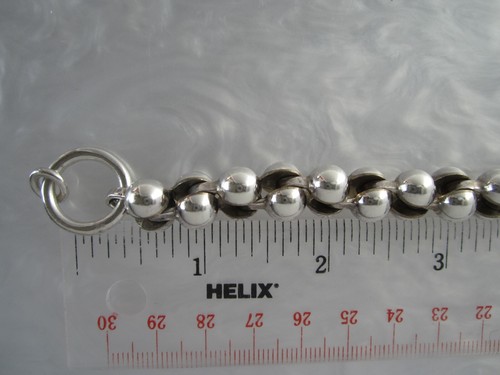 VINTAGE INDIANISCHES NAVAJO HALBPERLEN MASSIVES STERLINGSILBER ARMBAND 8” L, 49 g - Bild 19 von 20