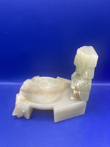 Vintage Aztec Ashtray Carved Green Stone Quartz God Smoke Decorative - Picture 4 of 9