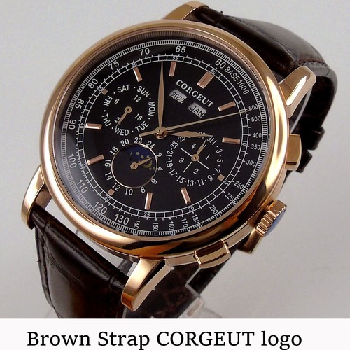 Corgeut 42mm Rose Gold Automatic Mens Watch Week Date Month Year Day/Night - Picture 17 of 38