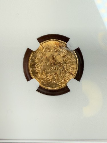 1868-A Frankreich Napoleon III Gold 5 Francs, NGC MS-64 getönt - Bild 7 von 12