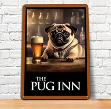 Personalised with any name Bar Sign - Pug Dog drinking A4 Metal bar sign