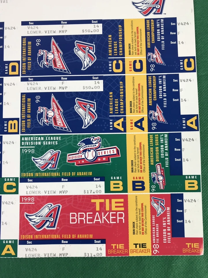 1998 PHANTOM Anaheim Angels AL Championship  World Series Unused Tickets Sheet - Image 3 of 4