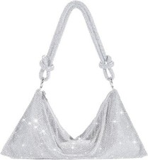 Silver Sparkly Evening Handbag Top Handel Bling Hobo Bag NEW