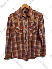 Ely Cattleman 1878 Snap Western Rockabilly Embroidered Shirt Rust Plaid Mens L