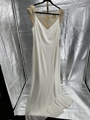 JS Collection 16 long sheath formal dress With Gorgeous Gold Lace Fabric-on Back