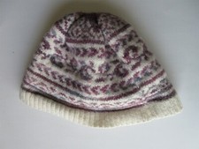 Hand knitted warm beanie/hat women's purple gray