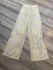 HOUSE OF CB LONDON TROUSERS XS PERFECT RARE FLORAL MESH CROCHET CREAM PANTS 