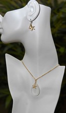 16-18" Gold Tone Starfish White Sea Glass Necklace Set