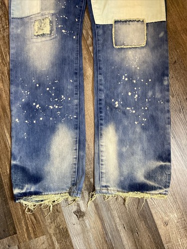 Akoo Thrashed Denim Jeans Distressed patches New W Tags Size 38 33 big oak fit - Picture 8 of 20