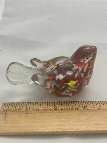 Kunst Glas Vogel Figur Wales Konfetti ummantelt Briefbeschwerer mehrfarbig Japan Vintage - Bild 2 von 7