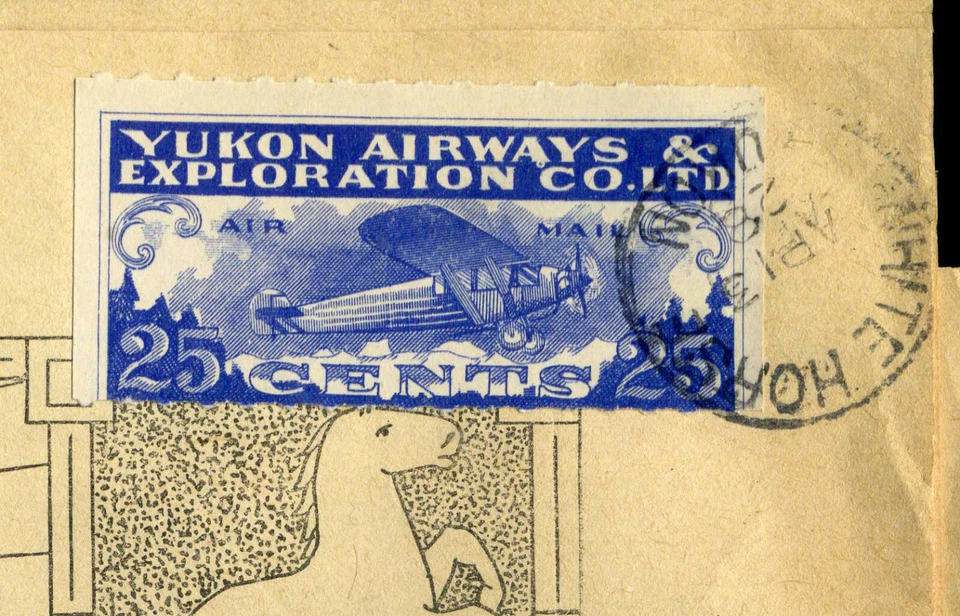1928 CANADA, The Whitehorse Star, timbre 25 c .RR. 1er vol au Yukon - Photo 2/3