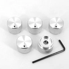 5Pcs Silver 20 x 15.5mm Aluminum 6mm Dia Rotary Control Potentiometer Knob Cap