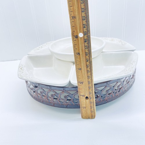 Vintage Ceramic Lazy Susan Veggie Tray With Metal Base White - Picture 8 of 8