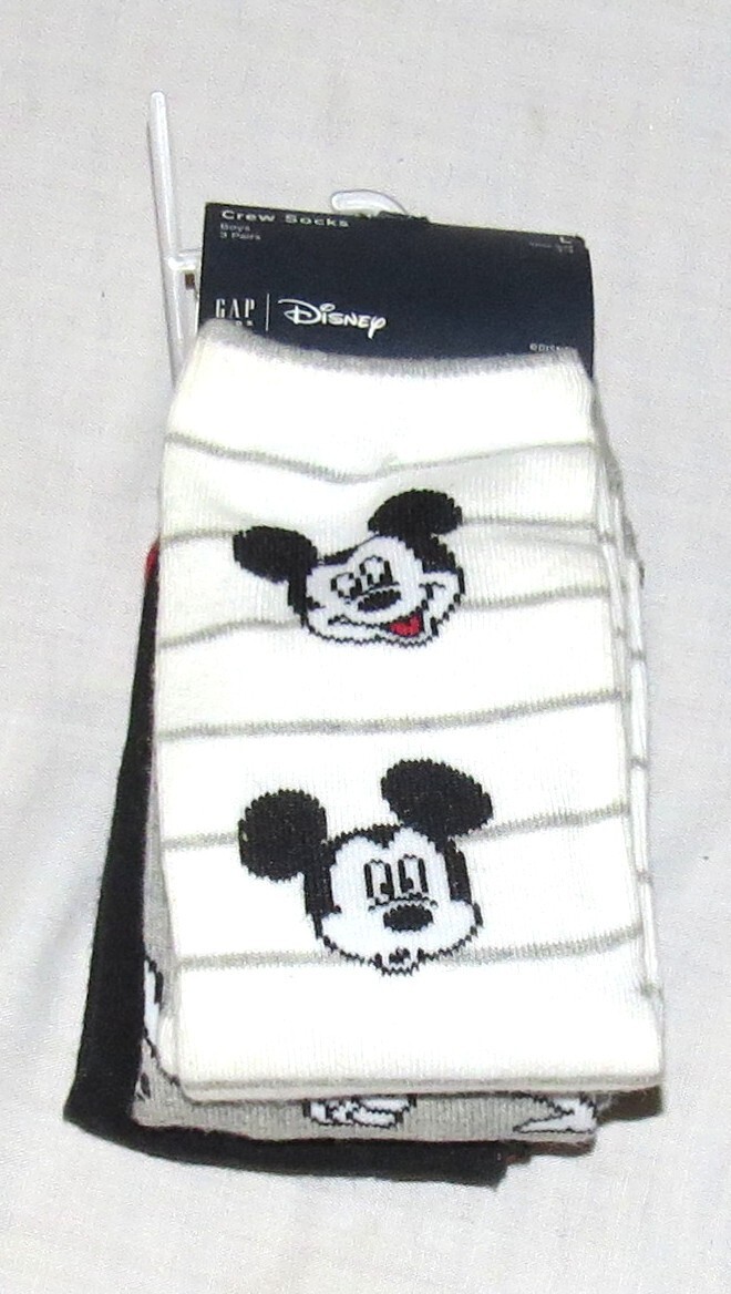 Disney Mickey Mouse THREE pairs of Crew Socks Boys Size L fits