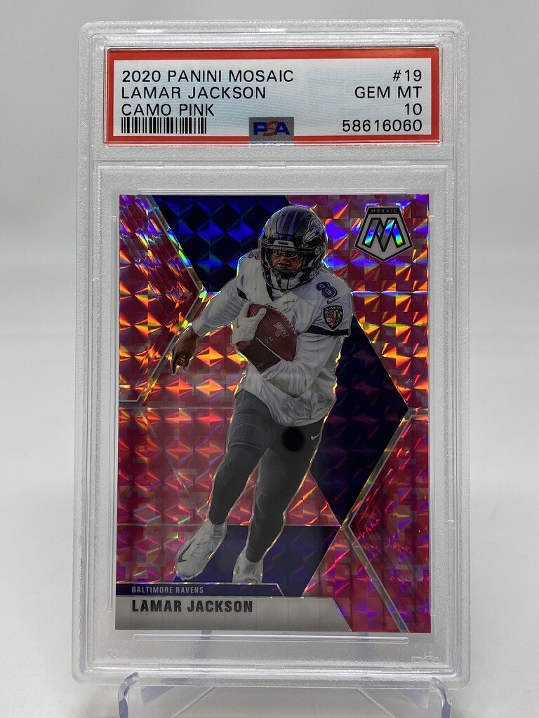 2020 Panini Mosaic #19 Lamar Jackson  Camo Pink - PSA 10 view 3