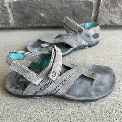 Womens 7 Merrell Wild Dove Gray Sport Sandals Toe Loop Adjustable Strap J597998