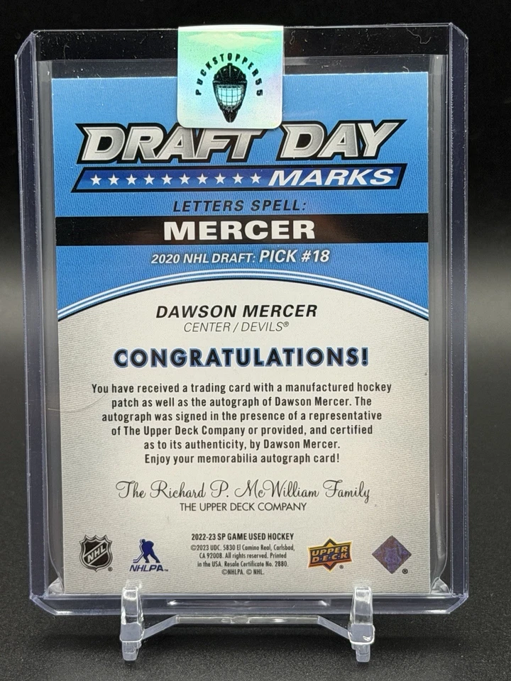 2022-23 Upper Deck SP Game Used Draft Day Marks DDM “E” /35 Dawson Mercer Auto - Image 2 of 2