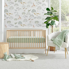 - Cloud Muslin Crib Bed Set - Baby Nursery Set - Sage and White Stars - Sage Tex