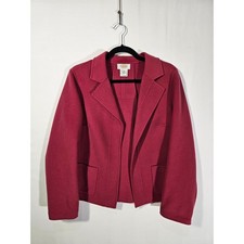 Talbots Petites 100 Wool Blazer Jacket Berry Pink Size 12P Open Front Pocket