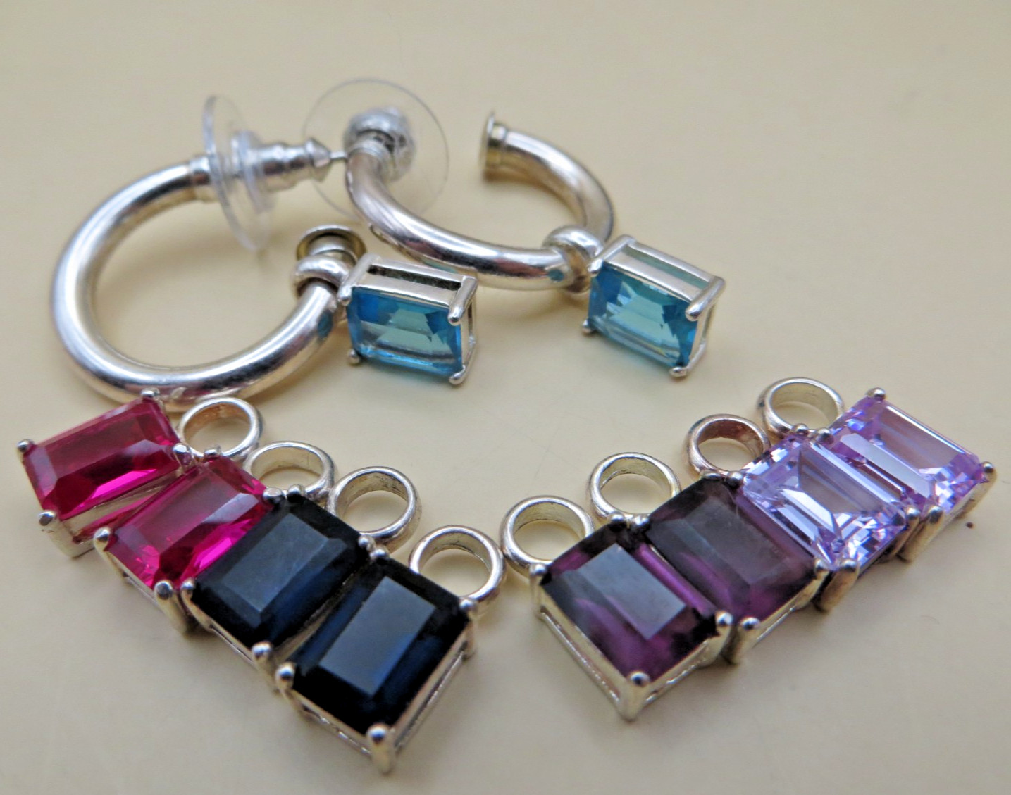 Changeable Multi-Gemstone Dangles Sterling Silver… - image 1