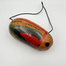 Vintage Guiro Percussion Musical Instrument Ribbed Painted Cartagena Colombia