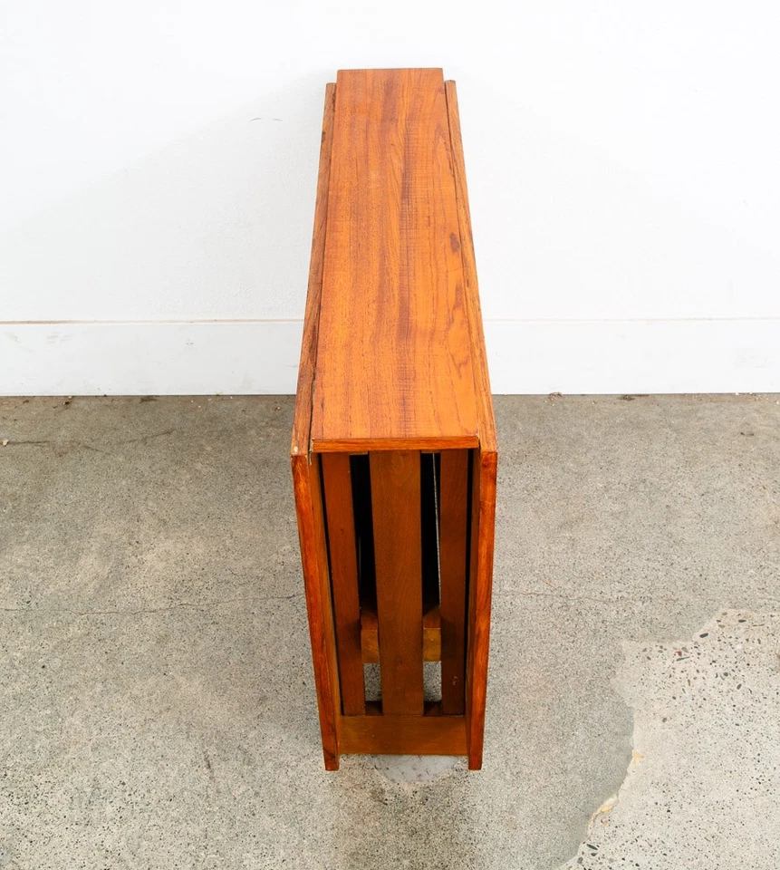 Mesa de comedor moderna danesa de mediados de siglo puerta de hoja caída patas plegable teca MCM Foto 4 de 4