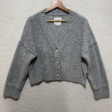 Abercrombie Fitch Cozy Ribbed Knit Cropped Cardigan Sweater Grey Size Medium