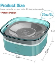 70oz Dog Water Bowl 2L No-Spill, Slow Feeder Dispenser w/ Filter Slow Drinking A