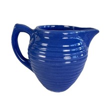 Vintage Primitive USA Blue Stoneware Pottery Pitcher Made in USA Beehive