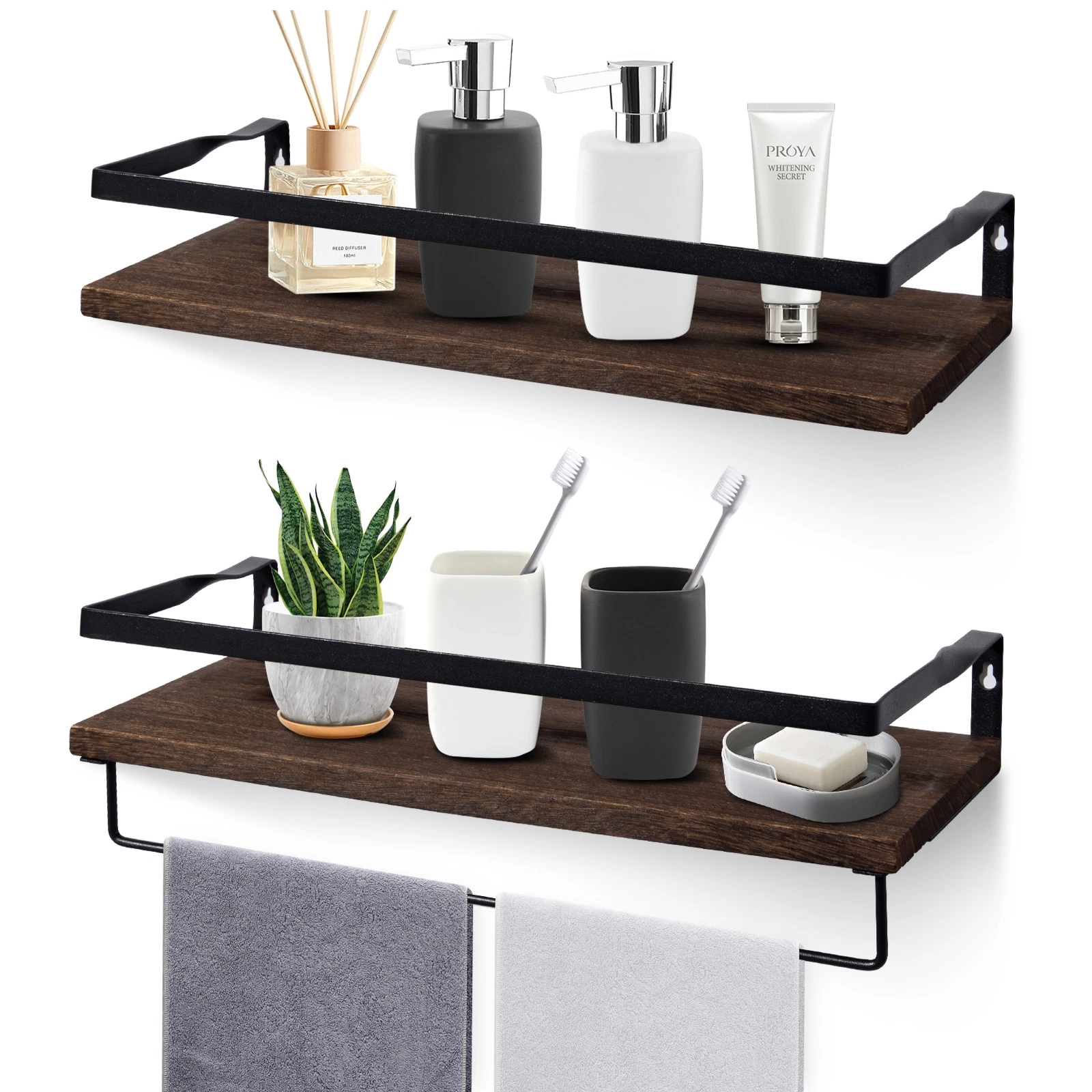 2 Layer Floating Shelves for Wall Rustic Solid Wood Board For Kitchen Bathroom