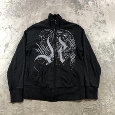 vtg y2k Nike Fleece Jacket Kids Large 12-14 Black Full Zip Abstract Graphic