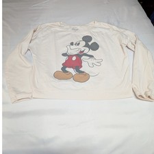 Disney Mickey Mouse Sweatshirt Junior L 11/13 Cream Graphic Print Long Sleeve