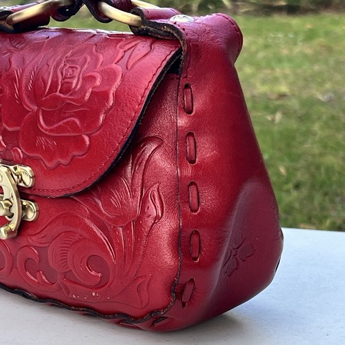 Patricia Nash Leather Shoulder Bag Micaela Baguette Rose Tooled Red - Picture 5 of 24