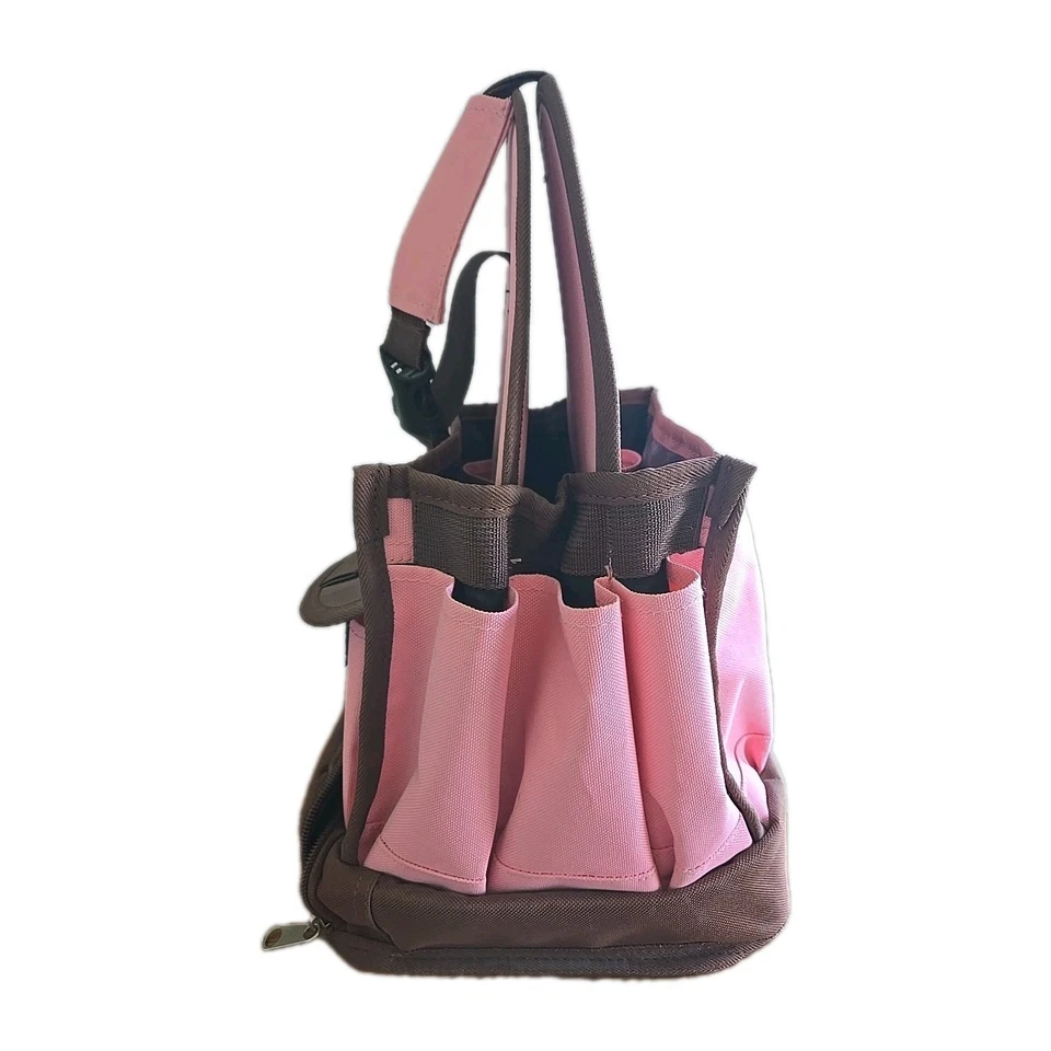 Craft искусства хранения / органайзер сумка с короткими ручками розовый коричневый холст много карманов - Изображение 2 из 4