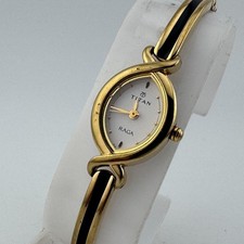 VTG Titan Raga Quartz Watch Women Gold Tone Oval Japan Analog New Battery 6.5"