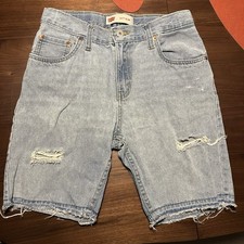 Levis 511 Slim Distressed Denim Shorts Boys Sz 16 Reg Blue Adjustable Waist