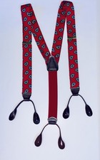 Suspenders Mens CAS GERMANY Red Silk Floral Paisley Clip Braces Adjustable