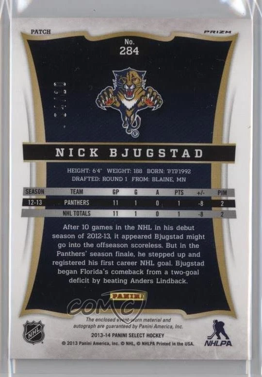 2013 Panini Select Rookie Jersey Gold Prizm /10 Nick Bjugstad RPA Patch Auto RC - Image 2 of 2